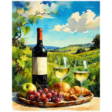 Wine and Food Paint by Numbers Kit for Adults - DIY Vineyard Picnic with Wine and Croissants Painting on Canvas 16x20 Inches, Acrylic Paint Set for Beginners, Art for Home Decoration or Gifts DecorFriday