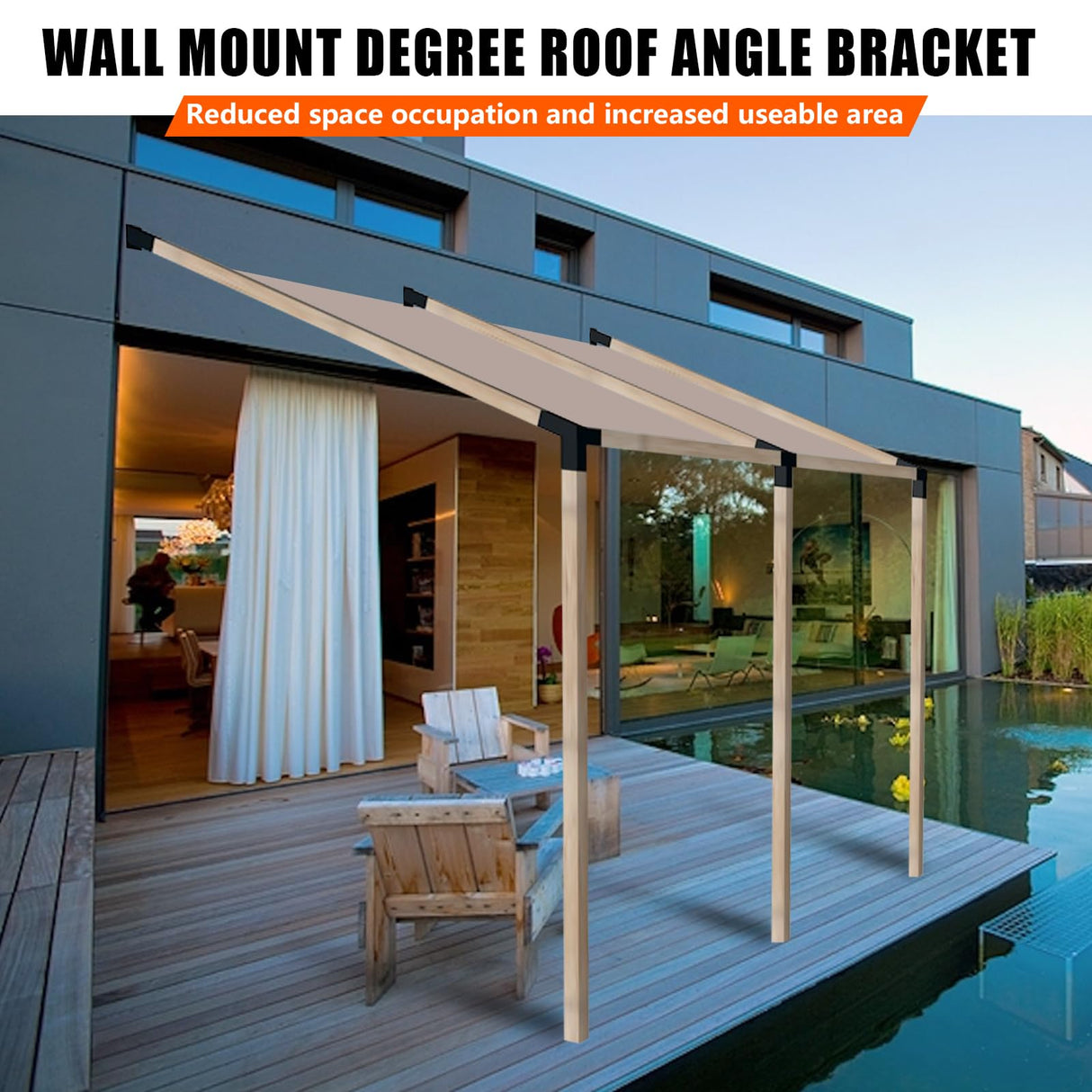 ITeVe.GD 15° Slanted Roof Pergola Brackets Kit,4-Way Right Angled Corner Bracket with Wall Mount Post Base for 4x4 (Actual:3.5"x3.5") Lumber for Pergolas,Gazebos,Porchs - 2 Pack… ITeVe.GD