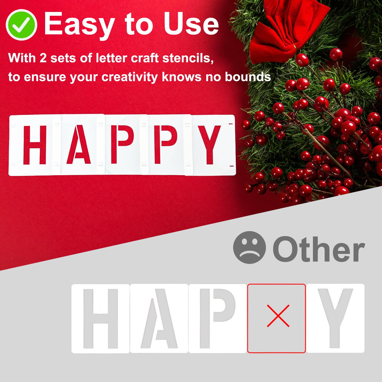 2 Pack - 2 Inch Letter Stencils Set, 72 Reusable Stencils for Painting On Wood, Metal, Walls, Fabric, Rocks with Interlocking, Perfect for Banners, Sign Making & DIY Art (2 inch) Vomulato