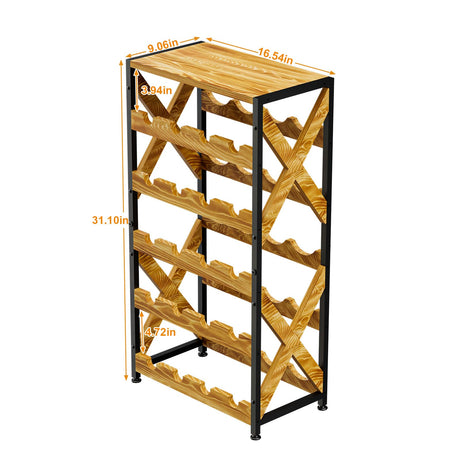 LUMAMU 20 Bottle Wine Rack Freestanding Floor with Wood Top,Wobble-Free 5 Tier Wine Display Storage Stand Shelf,Stackable Modular Wine Bottle Holder Rack for Kitchen,Cellar,Living Room LUMAMU