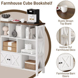 Halitaa Farmhouse Horizontal Bookcase, 11 Cube Storage Organizer Bookshelf, Wooden Open Cube Shelf Bookcase, 3 Tier Cube Display Bookshelves with Storage, Rustic White Halitaa