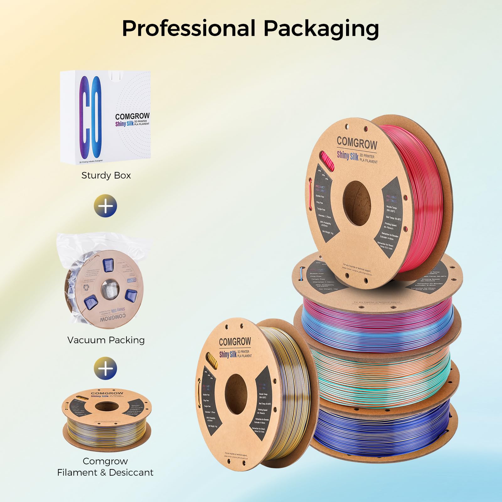 Comgrow Silk PLA 3D Printer Filament, Dual Color 2 in 1 Golden and Blue, 3D Printing PLA Filament 1.75mm, Dimensional Accuracy +/- 0.02 mm, 1KG Spool, Coextrusion Shiny Silk 3D Filament - WoodArtSupply