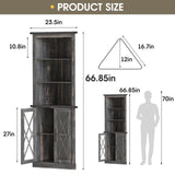 Maupvit 66.8" Tall Corner Cabinet, Modern Storage Cabinet with 2 Glass Doors & Adjustable Shelves, 5-Tier Corner Display Cabinets for Living Room, Bathroom, Dark Oak Maupvit