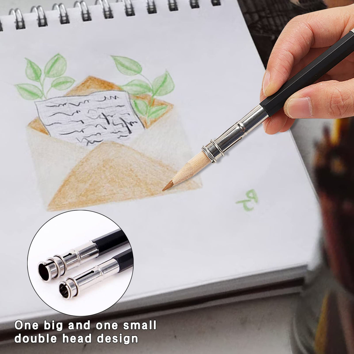 5 Pcs Adjustable Metal Pencil Extender for Artists Pencil Pull Pro Charcoal Holder, Double-ended pen sleeve extender Pencil Lengthener Tool Coupling Device for School Office Sketch Art Writing Hetenoyo