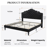 SHA CERLIN Full Size Bed Frame with Adjustable Headboard/Velvet Upholstered/Diamond Button Tufted and Metal Studs/No Box Spring Needed/Wood Slat Support/Easy Assembly/Black SHA CERLIN