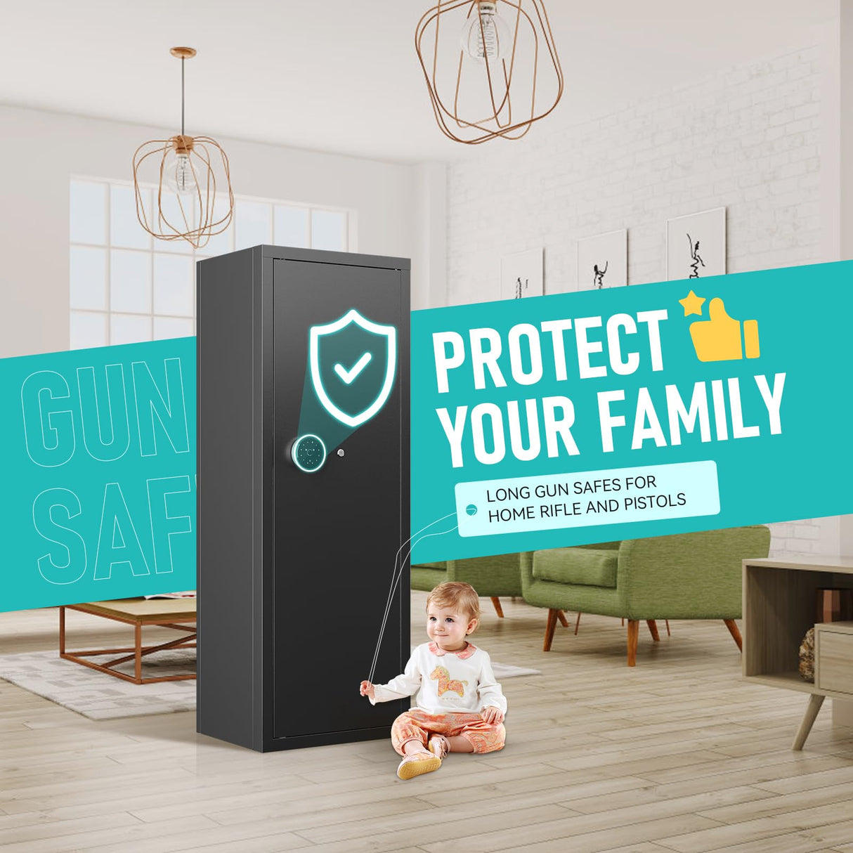 12 Gun Safe, Biometric Gun Safe, Gun Safe for Rifles and Pistols, Clearance Gun Safe, Rifle Safe, Gun Cabinet, Quick Access Gun safe, Large Gun Safe, Gun Safe with Removable Shelf and Gun Rack (A) Xyvaly