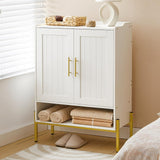 HOOBRO Shoe Cabinet, 5-Tier Shoe Storage Organizer with Doors, Wooden Shoe Cabinet Storage for Entryway, Freestanding Shoe Rack Cabinet with 3 Adjustable Shelves for Hallway, Gold and White DW41SC01 HOOBRO