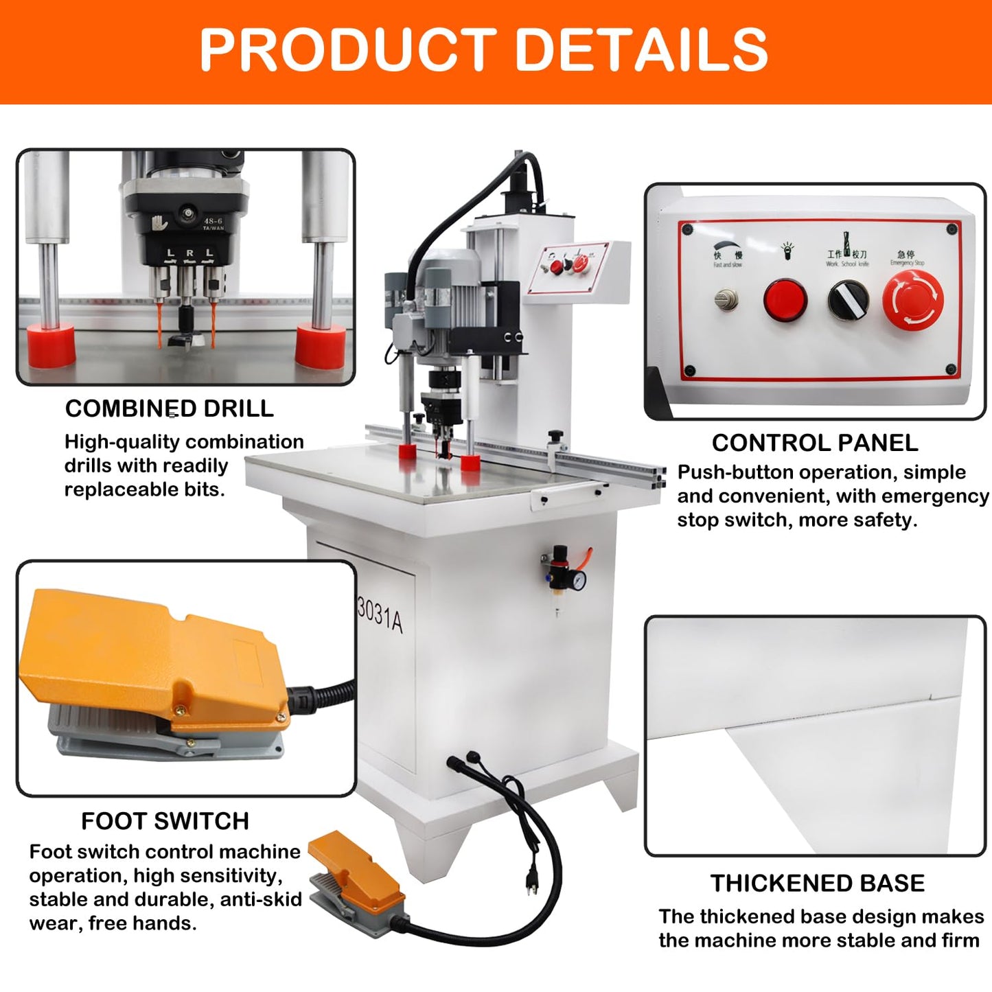 HayWHNKN Pneumatic Hinge Boring Drilling Machine Hinge Boring Drill Press Machine Woodworking Hinge Drilling Machine 3Z-45-9.5 110V - WoodArtSupply