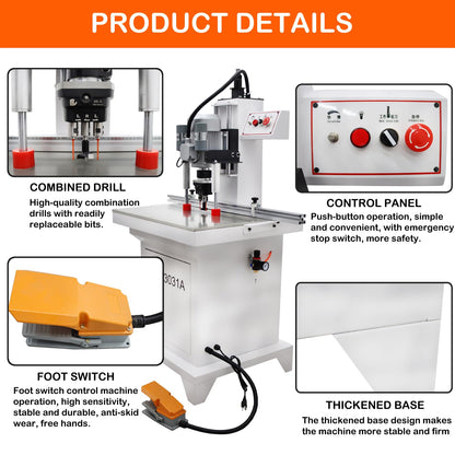 HayWHNKN Pneumatic Hinge Boring Drilling Machine Hinge Boring Drill Press Machine Woodworking Hinge Drilling Machine 3Z-45-9.5 110V - WoodArtSupply