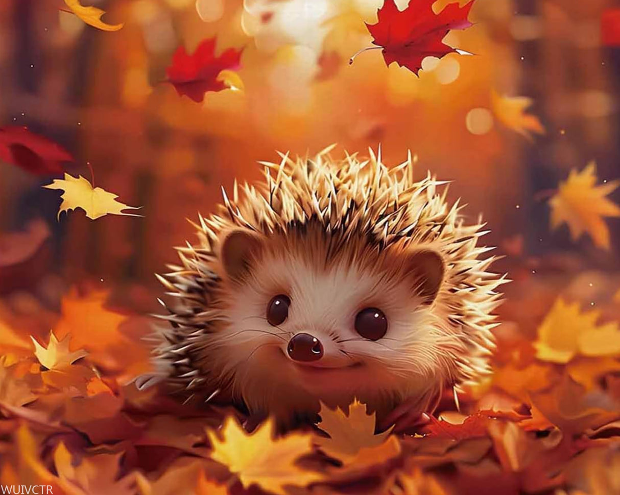 WUIVCTR Paint by Numbers Kits, Thanksgiving Day Fall Hedgehog Maple Leaves Orange Red DIY Oil Painting for Adults Beginner Artwork Home Canvas Wall Art for Living Room Bedroom, 20x16 Inch WUIVCTR