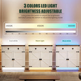 Farmhouse LED Storage Cabinet With Glass TOP,Smart Buffet Sideboard Cabinet with Charging Station,Standing Coffee Bar Cabinet With 2 Doors &Drawer for Bathroom,Kitchen,Living Room,Bedroom,White FREDEES