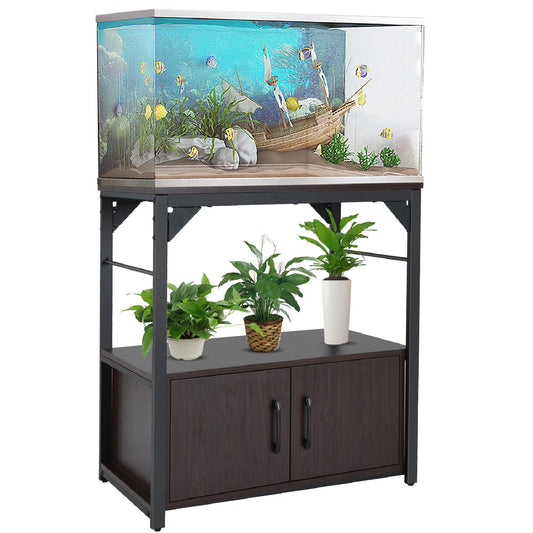 20 Gallon Fish Tank Stand Metal Frame Aquarium Stand with Storage Cabinet, Fish Tank with Stand for Fish Tank Accessories Storage for Fish Lovers, 500LBS Capacity Walnut 28.7" L*16.5" W Tabletop