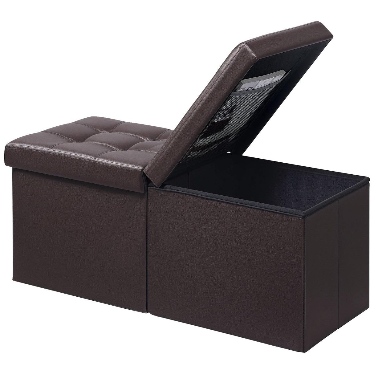 AmasSmile Footrest Ottoman Bench with Storage,34Inch Brown Leather Footstool, Coffee Table, Padded Seat, Storage Chest,Blanket Store with Flipping Lid for Livingroom and Bedroom AmasSmile