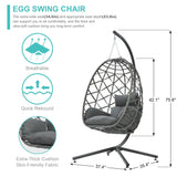 SWITTE Egg Swing Chair with Stand, Outdoor Patio Hanging Egg Chair, Indoor Hammock Chair with Cushion for Garden Backyard, 350LBS Capacity-Dark Grey SWITTE