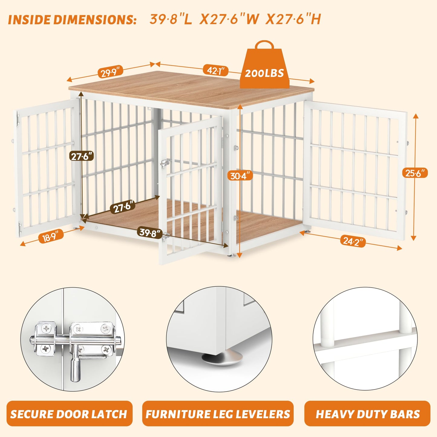 rehomerance Heavy Duty Dog Crate Furniture for Large and Medium Dogs, Decorative Pet House End Table, Wooden Cage Kennel Indoor, White and Natural - WoodArtSupply