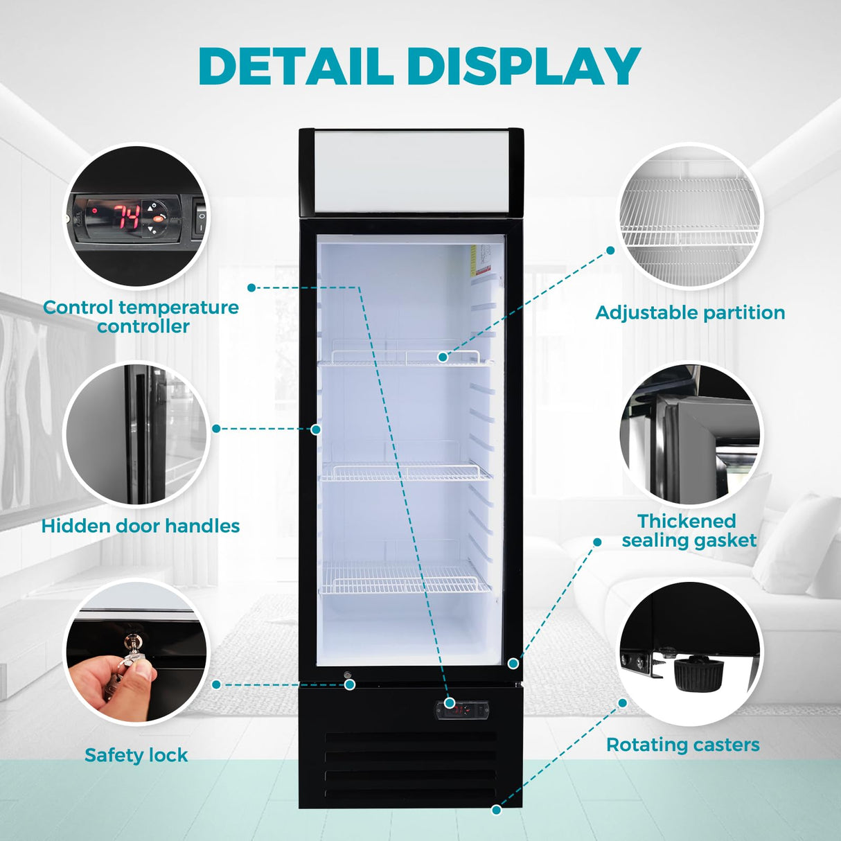 Bluelinecool Commercial Refrigerators Glass Door, 9 Cu.Ft Upright Commercial Beverage Fridge with Front LED Light, Display Refrigerator for Beer, Bar, Drink Bluelinecool