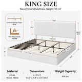 SHA CERLIN King Size Lift Up Storage Bed Frame, Adjustable Headboard, Hydraulic Support, Velvet Upholstered, Easy Installation, No Box Spring Needed, White SHA CERLIN