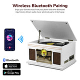 FEKTIK Bluetooth Record Player 10 in 1,FEKTIK 3-Speed Turntable for Vinyl with Speakers, LP to MP3 Converter, CD, Cassette Player, FM Radio, Wireless Streaming | White FEKTIK