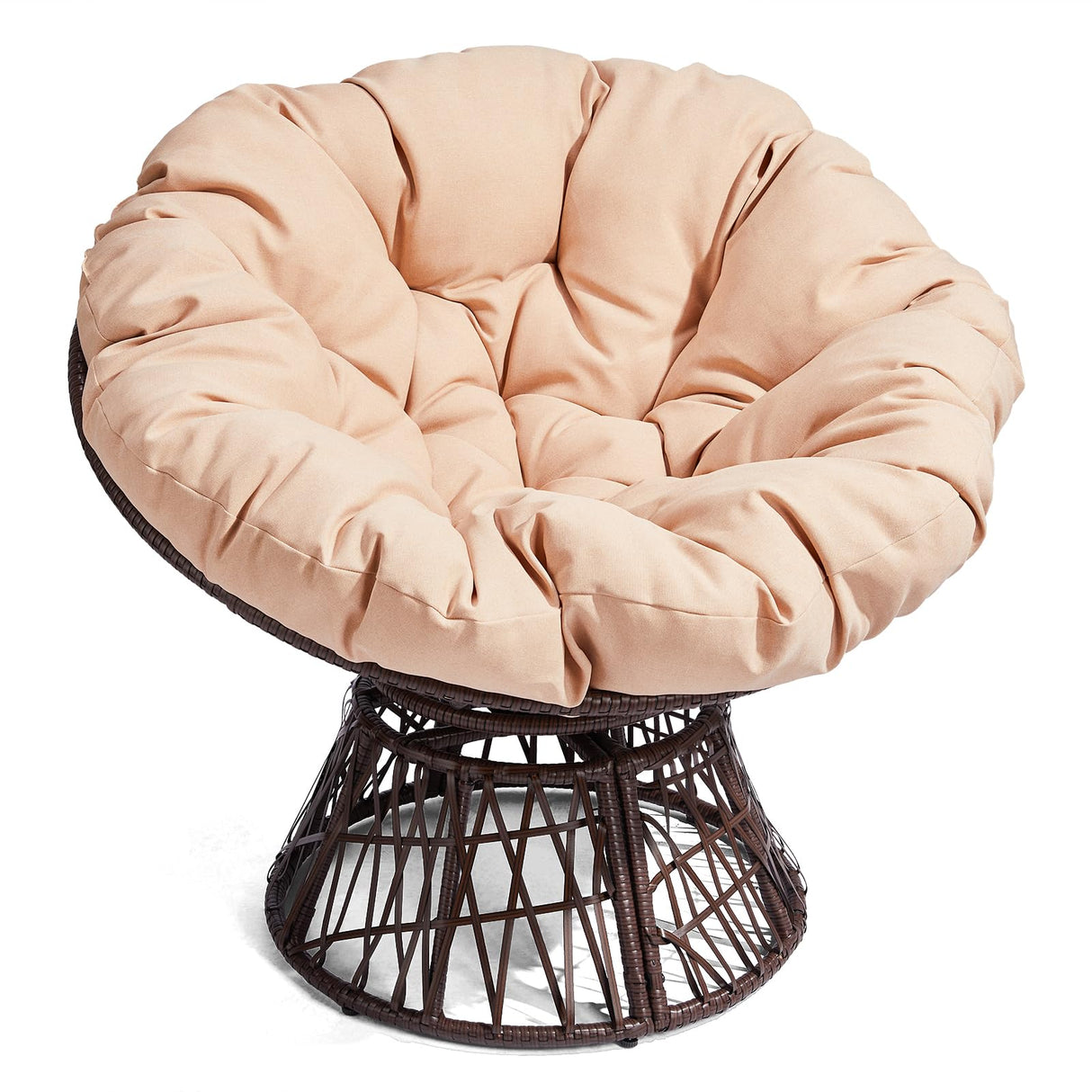 VINGLI 38” Outdoor Wicker Papasan Chair with Cushion, 360-Degree Swivel Egg Chair Patio Papasan Chairs Lounge Chair for Balcony, Yard, Porch (Brown) VINGLI