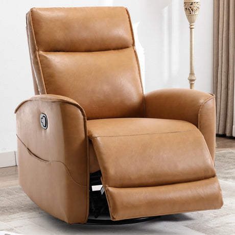 CANMOV Rocker Recliner Chair,360°Swivel Nursery Glider Recliner,Manual Recliner Sofa with Padded Armrest and Backrest,Leather Recliner for Small Spaces,Living Room,Bedroom,Brown CANMOV