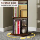 Rotating Book Shelf, 4 Tier Small Narrow Corner Bookshelf Bookcase For Small Spaces, Floor Standing Little Square Bookshelves Bookcases For Bedroom/Living Room, Sturdy, 120 Books Capacity,Retro Rustic Cidaziya