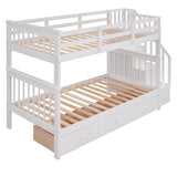 Harper & Bright Designs Twin Over Twin Bunk Bed with Stairs and Drawers, Solid Wood Stairway Bunk Bed with Storage for Kids Teens Adults, Bedroom, Dorm - White Harper & Bright Designs
