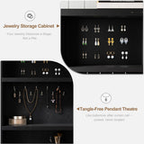 Farmhouse Makeup Vanity Desk with Sliding Mirror and Lights, Glass Desktop Makeup Vanity Desk with Charging Station, 3-Tier Hidden Slide-Out Vanity Shelves, Jewelry Storage Cabinet, 2 Drawers-Black Jocoevol