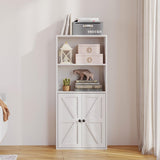 MXV Bookshelf Bookcase with Doors, 4 Tier Wooden Storage Shelves Organizer, Floor Standing Display Cabinet Shelves, Home Decor Furniture for Home Office, Living Room, Bedroom, White MXV