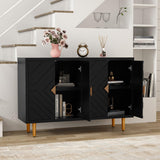 HLR 48" Accent Cabinet with 4 Doors and Shelves, Modern Sideboard Buffet Cabinet with Decorative Embossed Pattern Doors, Credenza Storage Cabinet for Living Room, Kitchen, Dining Room, Hallway HLR