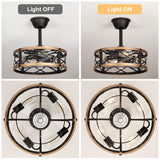 SabvioZh 16.5" Farmhouse Caged Fandelier Ceiling Fan with Light, Rustic Bladeless Small Ceiling Fans with Lights and Remote, Modern Enclosed Ceiling Fan with Light for Kitchen, Bedroom, Small Room SabvioZh