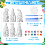 Arrowbash 6 Pcs Summer Ceramics to Paint Ready to Paint Your Own Gnome Statues 5.12 Beach Theme Paintable Figurines DIY Unpainted Ceramics Plaster Crafts Kit with Brush Palette Paint Arrowbash