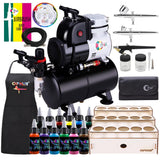 OPHIR Airbrush Kit, Air brush Kit with Air Compressor, Airbrush Compressor with 3x Air Brush, 3L Air Tank, 12 Colors Air brush Painting Set, Paint Holder for Model Painting, 2 Modes of Pressure OPHIR