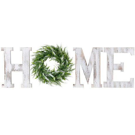 LOSOUR Home Letters with Wreath-Farmhouse Decor for The Home Clearance Wood Letters-Decorative Home Sign for Living Room Decor, Entry Way, Kitchen, etc (White) LOSOUR