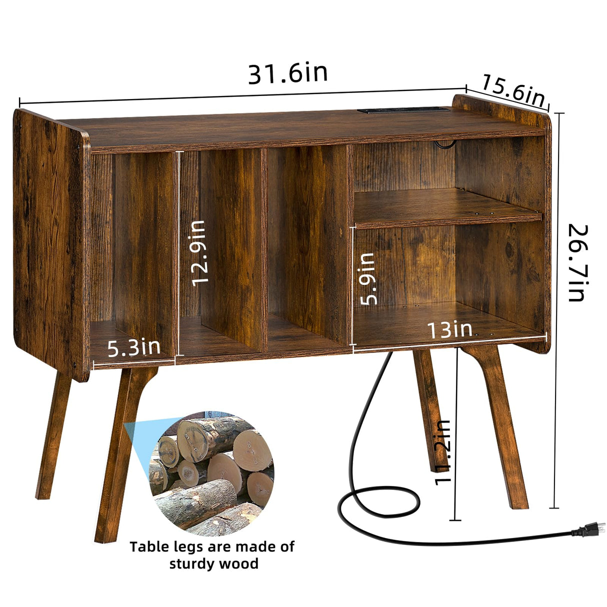 Lerliuo Record Player Stand with Charging Station Holds Up to 220 Albums, Brown Turntable Stand with 4 Cabinet, Large Mid-Century Record Player Table,Vinyl Holder Storage for Bedroom Living Room Lerliuo