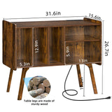 Lerliuo Record Player Stand with Charging Station Holds Up to 220 Albums, Brown Turntable Stand with 4 Cabinet, Large Mid-Century Record Player Table,Vinyl Holder Storage for Bedroom Living Room Lerliuo