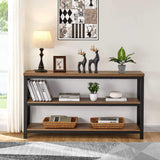 FATORRI Rustic Oak Industrial Console Table with 3-Tier Shelves for Entryway and Living Room FATORRI