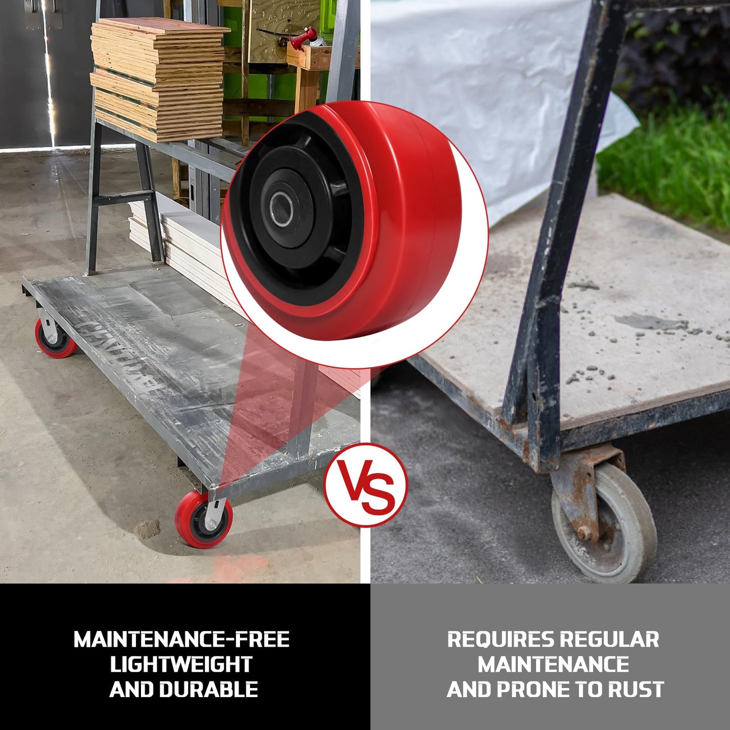 ZDNEY 5 Inch Polyurethane Caster Wheels- Polyurethane on Polyolefin Core Wheel with Double Roller Bearing, Casters Set of 4 Heavy Duty with 4000 lbs Capacity, Use for Handling, Industrial Trolleys