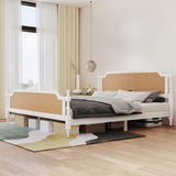 Rattan Queen Bed Frame, Queen Size Platform Bed Frame with Natural Headboard and Footboard, Boho and Mid Century Style, Solid Pine Wood, No Box Spring Needed, Easy Assembly, Antique White/Walnut WATHPUR