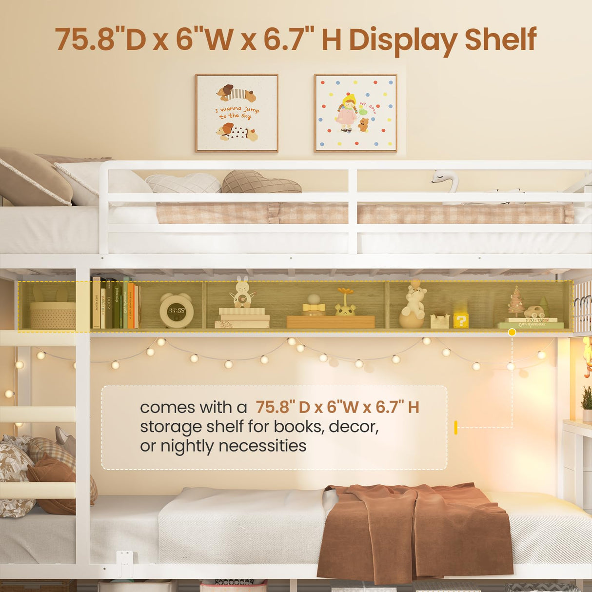 VIAGDO Bunk Bed Twin Over Twin with Charging Station and LED Lights, Heavy Duty Metal Bunk Bed with Desk and 3 Storage Drawers, Utility Storage Shelf and Boxes, No Box Spring Needed, White VIAGDO