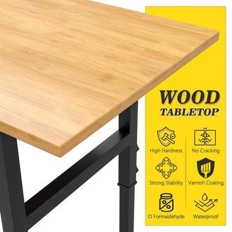 48" Adjustable Height Heavy Duty Workbench Rubber Wood Top Rolling Work Bench with Power Outlet Drawers and Wheels 2200 Lbs Capacity Hardwood Worktable for Garage, Workshop, Office, Home OAKANDO