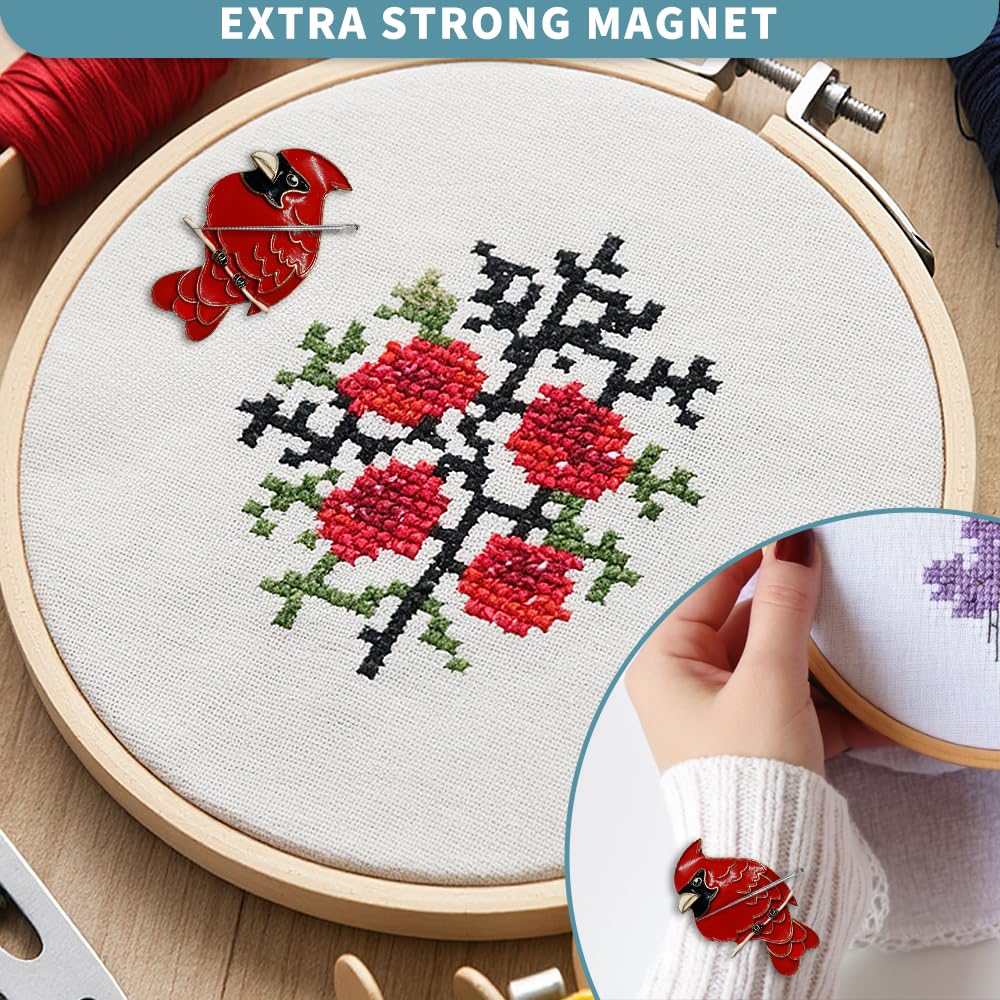 Magnetic Needle Minder Magnet Embroidery Accessories and Supplies Embroidery Needle Holder Cross Stitch Holder Needlework Supplies (Cardinal) seminhoof