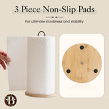 Paper Towel Holder - Wooden Paper Towel Holder with Non-Slip Wood Base, Minimalistic Modern Style, Countertop Paper Towel Holder, Black Paper Towels Holder, Paper Towel Stand for Kitchen, Home, Office Bambüsi