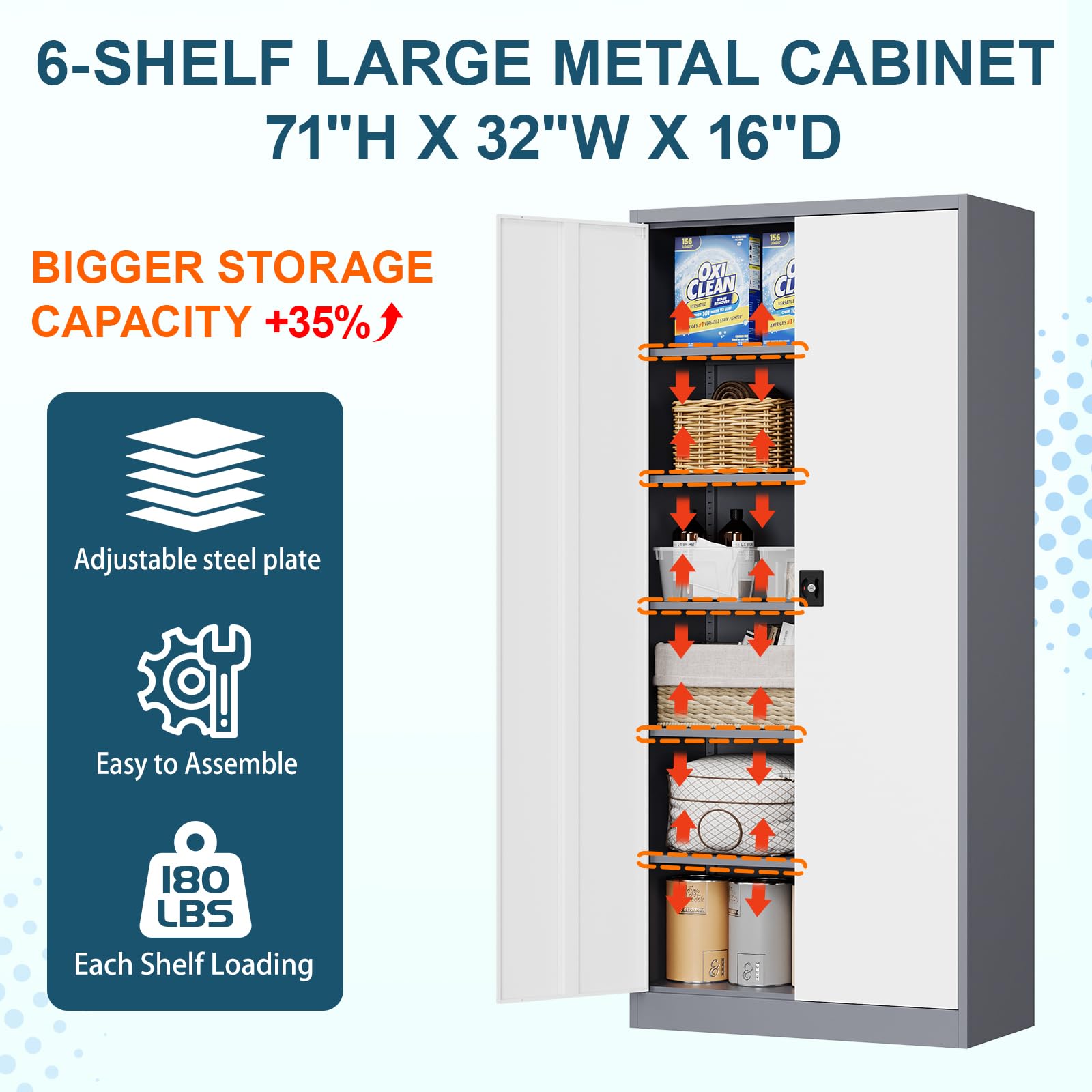 MIIIKO Metal Storage Cabinet with Locking Doors, 72" Tall Cabinet with 5 Adjustable Shelves for Home Office, Locking Utility Storage Cabinets - WoodArtSupply