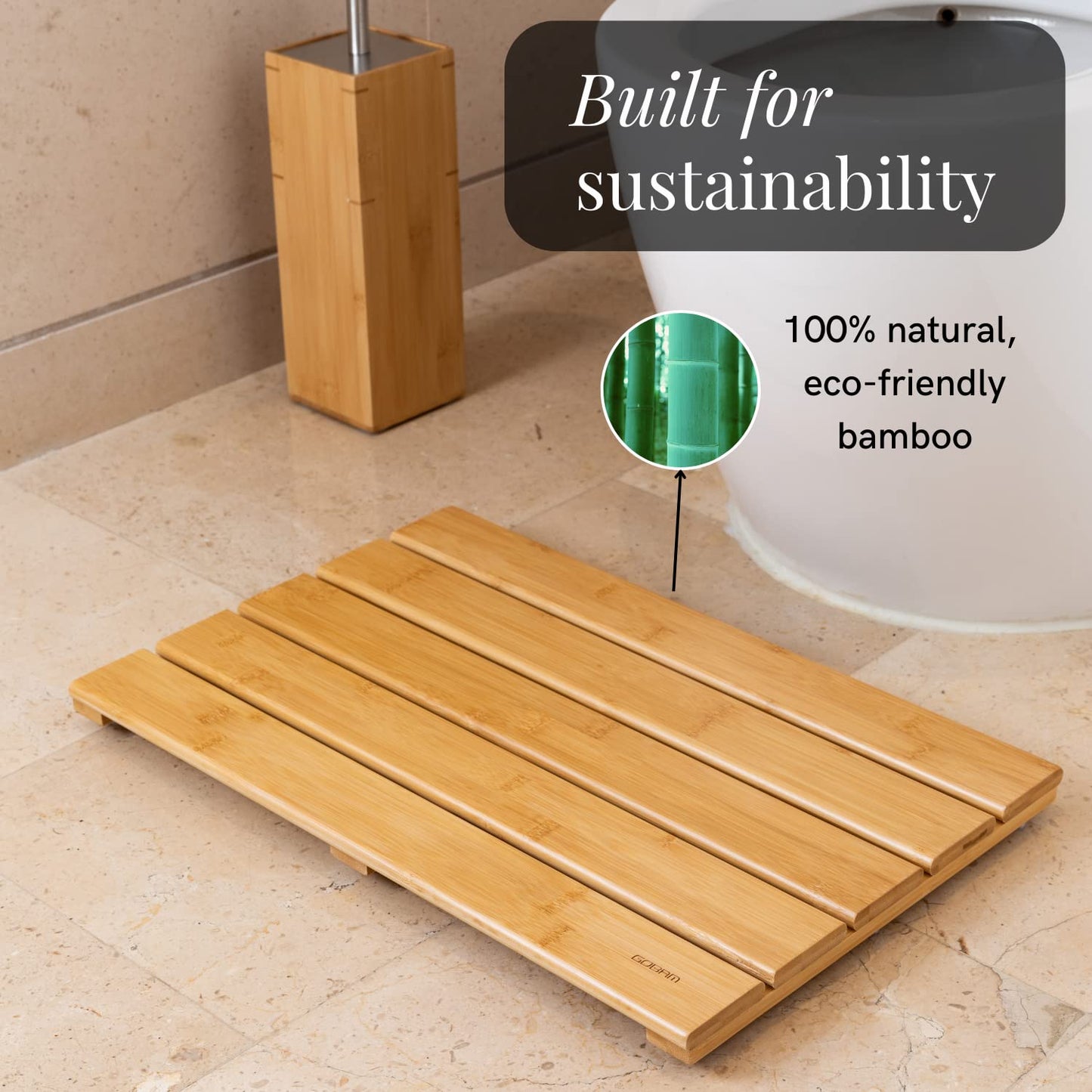 GOBAM Natural Bamboo Bath Mat - Non-Slip Shower & Bathtub Mat, Easy Clean Indoor & Outdoor Floor Mat for Spa, Sauna, Pool - Small 19.7 x 13 inches - WoodArtSupply