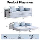 Trygoal Convertible Floor Sofa Bed, Foldable Mattress Cloud Couch with Pillow Back & Armrest, Chenille Sleeper Sofa Bed with Fixed-Shape Frame, Compressed Couch for Living Room Bedroom, Light Blue Trygoal