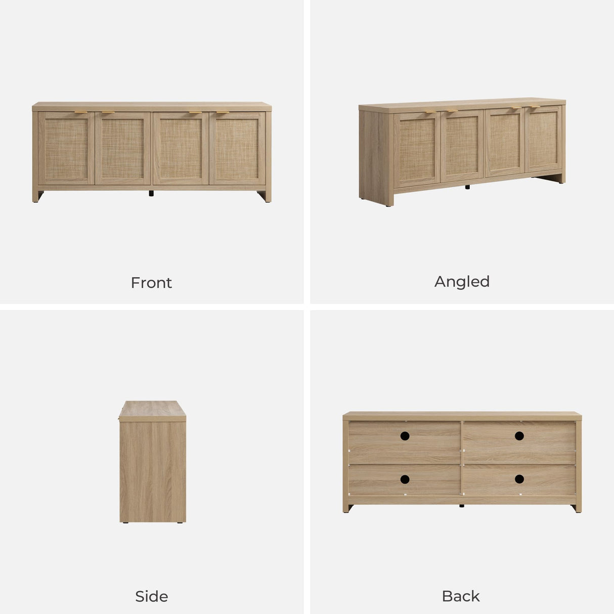 SICOTAS TV Stand for Living Room Boho Entertainment Center for Bedroom with 4 Rattan Cabinets Farmhouse Television Stands with Storage Large Media Console Table for TVs up to 45 50 55 60 65 Inch SICOTAS