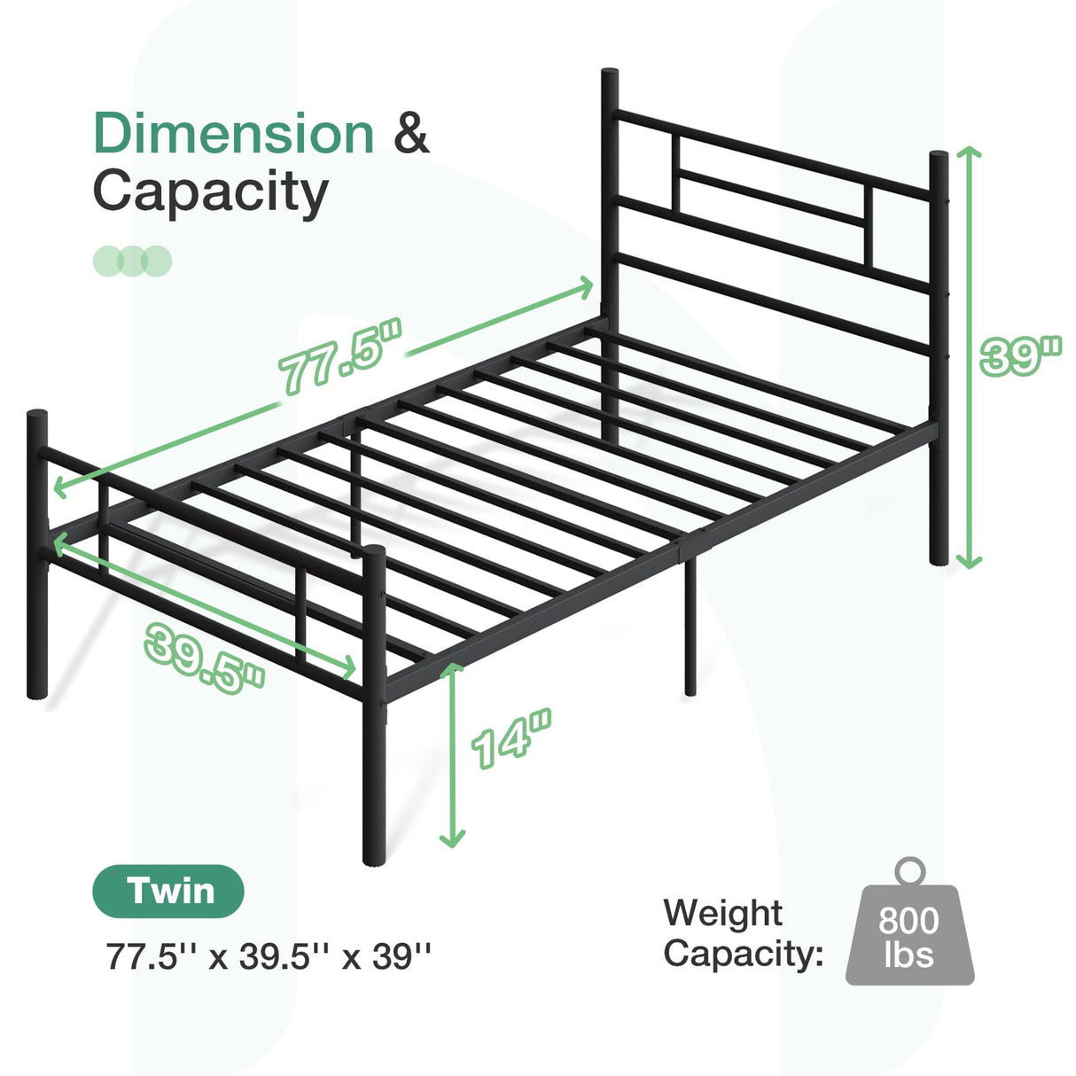 Novilla Twin Bed Frame with Headboard and Footboard, 14 Inch Metal Platform Bed Frame, Under Bed Storage, Strong Metal Slats Support, Mattress Foundation No Box Spring Needed Novilla