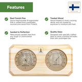 Northwood Sauna - Sauna Thermometer & Hygrometer 2 in 1 - Handmade from Finnish Pine Wood - Luxurious Glass and Golden Metal Dials Northwood Sauna