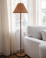 JONATHAN Y JYL3092A Nando 61" 2-Light Coastal Bohemian Iron/Rattan LED Floor Lamp with Pull-Chain Mid-Century, Modern Standing Reading Lamp LED Bulb Included, Brown Wood Finish JONATHAN Y