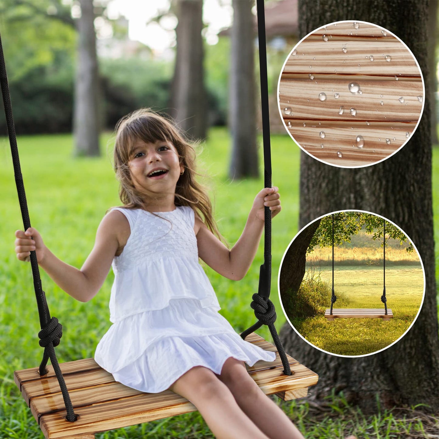 Wooden Swing Seat,Sofrose Carbonized Hanging Wooden Tree Swing for Children Adult Kids Garden,Yard,Indoor,Adjustable Rope Withstand 440IB,Adult Swings and Kids Swings - WoodArtSupply